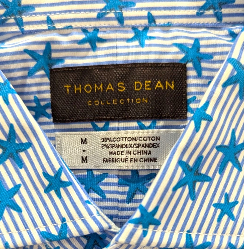Thomas Dean Blue and White Casual Button Down Shirt - Picture 5 of 7